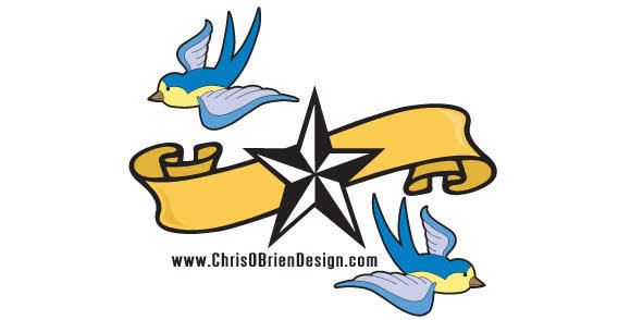 Heavy Metal Hands Rock Banner Tattoo Banner, bird and star free vector.