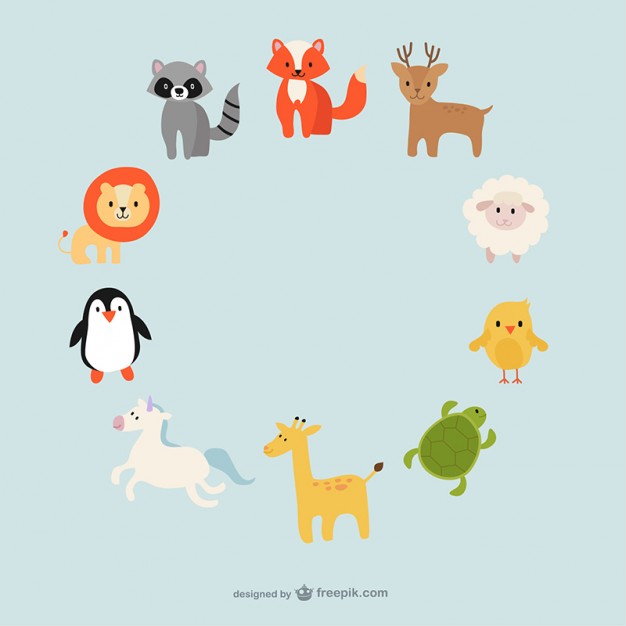 Cute Animals Circle Free Vector