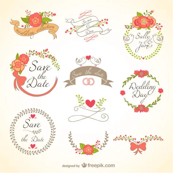 Download Floral Wedding Decorations Badges, Banners Vector Art ...